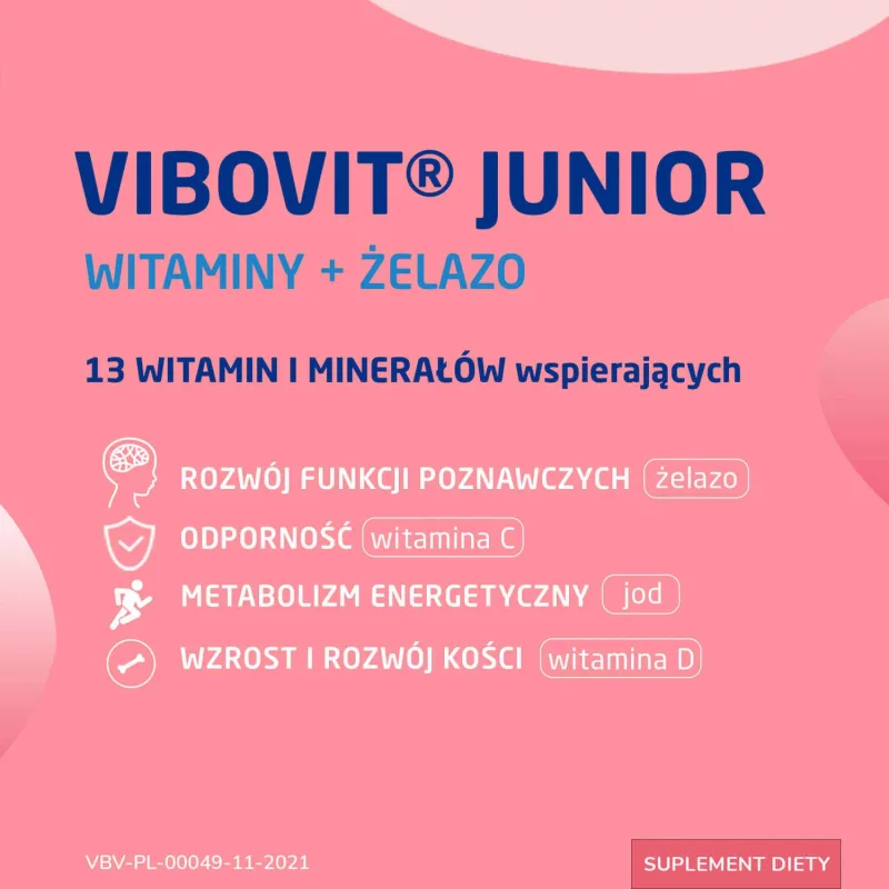 Vibovit Junior Vitamine și fier, pentru copii cu vârsta peste 4 ani, aromă de fructe de pădure, 30 comprimate TEVA PHARMACEUTICALS — preț și oferte
