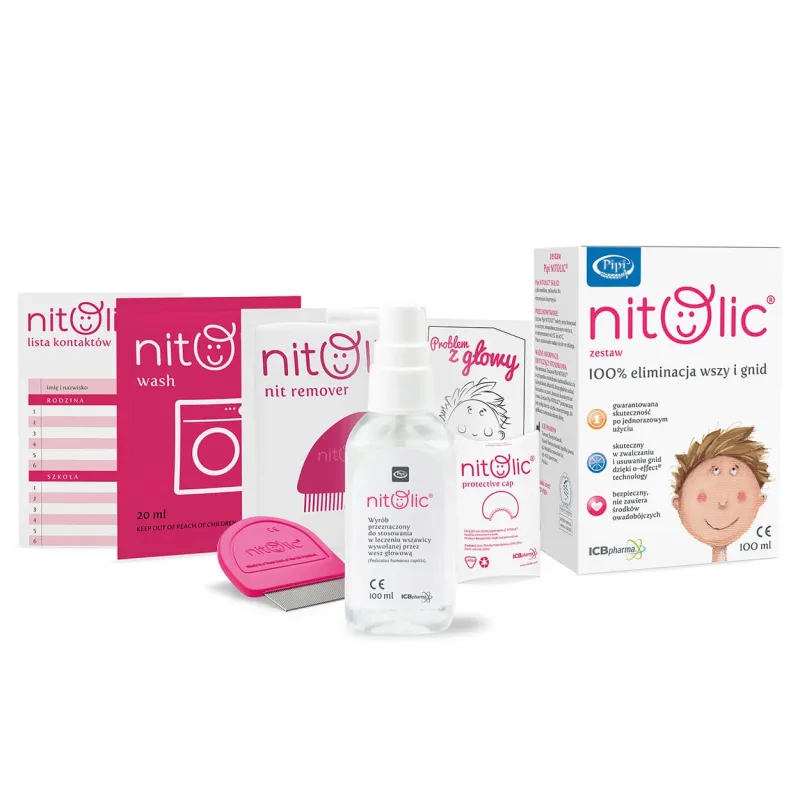 Pipi Nitolic kit de eliminare a păduchilor și a lăcustelor, spray, 100 ml + pieptene + emulsie, 40 ml + aditiv pentru rufe, 20 ml + capac — preț și oferte