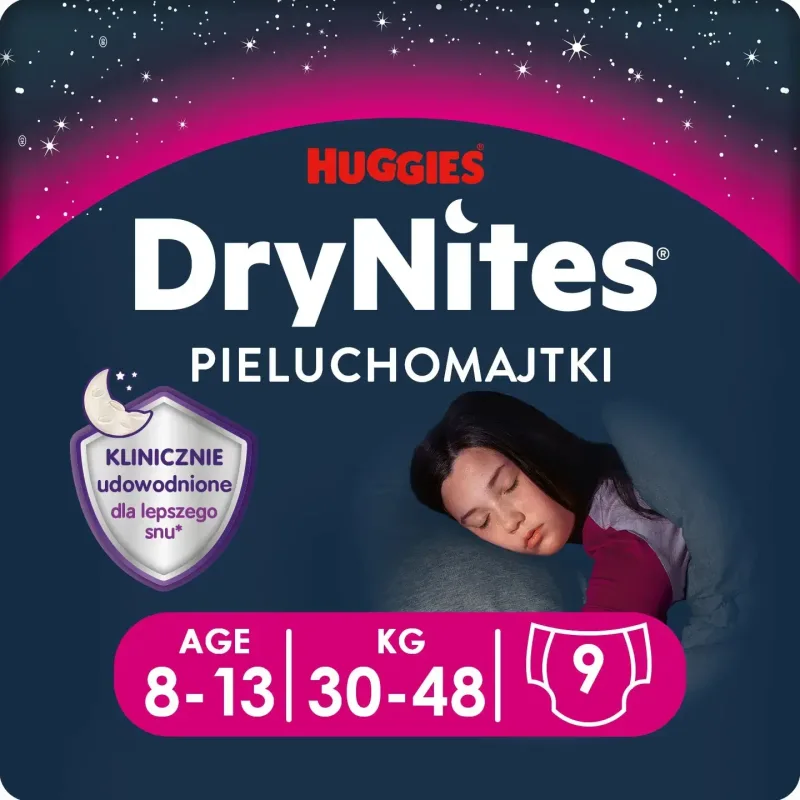 Scutece fetițe DryNites, 8-13 ani, 30-48 kg, 9 bucăți, Huggies — preț și oferte