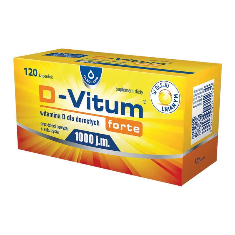 D-Vitum Forte 1000 UI, vitamina D pentru adulți și copii cu vârsta peste 6 ani, 120 capsule Oleofarm — preț și oferte