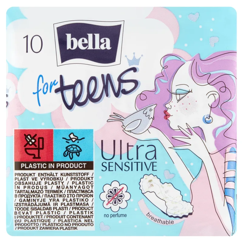 Bella for Teens, prosoape sanitare cu aripi, Ultra Sensibile, 10 buc. — preț și oferte