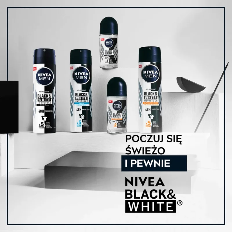 Nivea Men Black & White Invisible, spray antiperspirant pentru bărbați, Original, 250 ml — preț și oferte