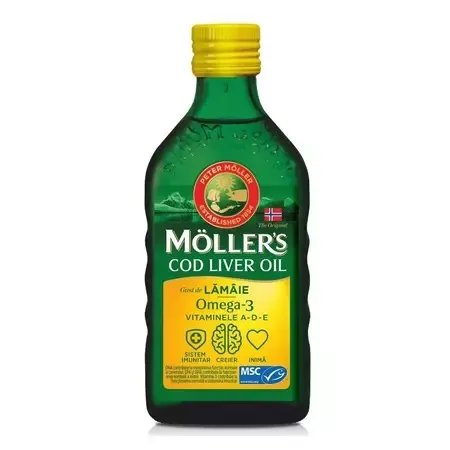 Omega 3 ulei ficat de cod cu aroma de lamaie, 250 ml, Mollers PETER MOLLER — preț și oferte