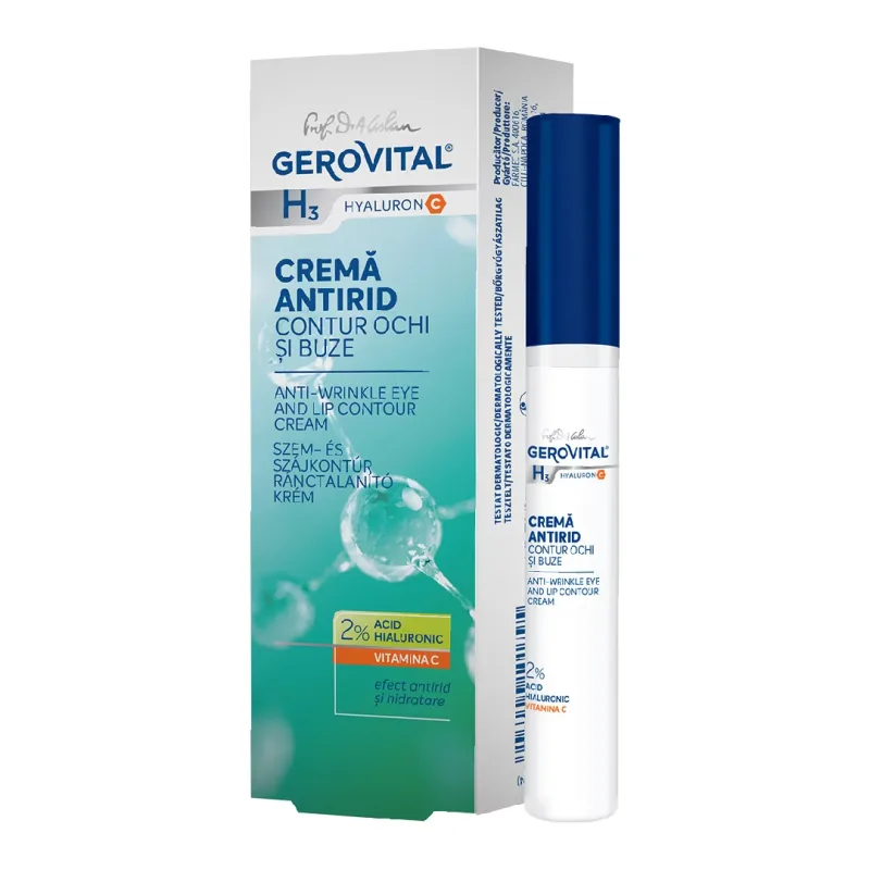 Crema antirid contur ochi si buze H3 Hyaluronic C, 15 ml, Gerovital FARMEC — preț și oferte