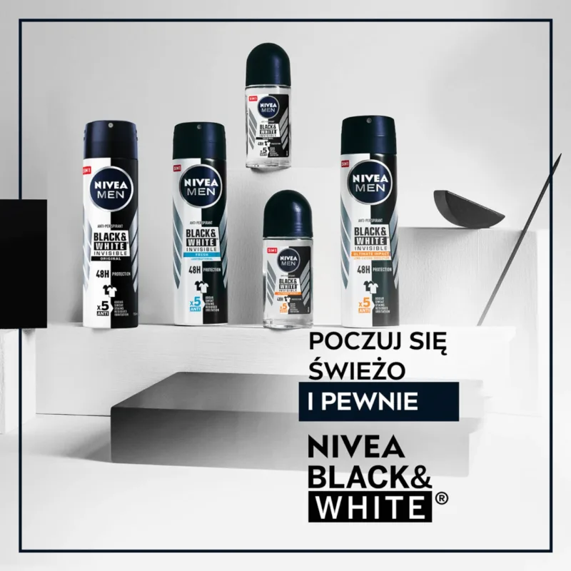 Nivea Men Black & White Invisible, antiperspirant roll-on pentru bărbați, 48h, Original, 50 ml — preț și oferte