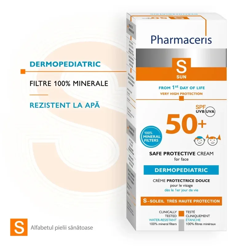 Pharmaceris S, Cremă de față sigură pentru copii de la naștere, SPF 50+, 50 ml — preț și oferte