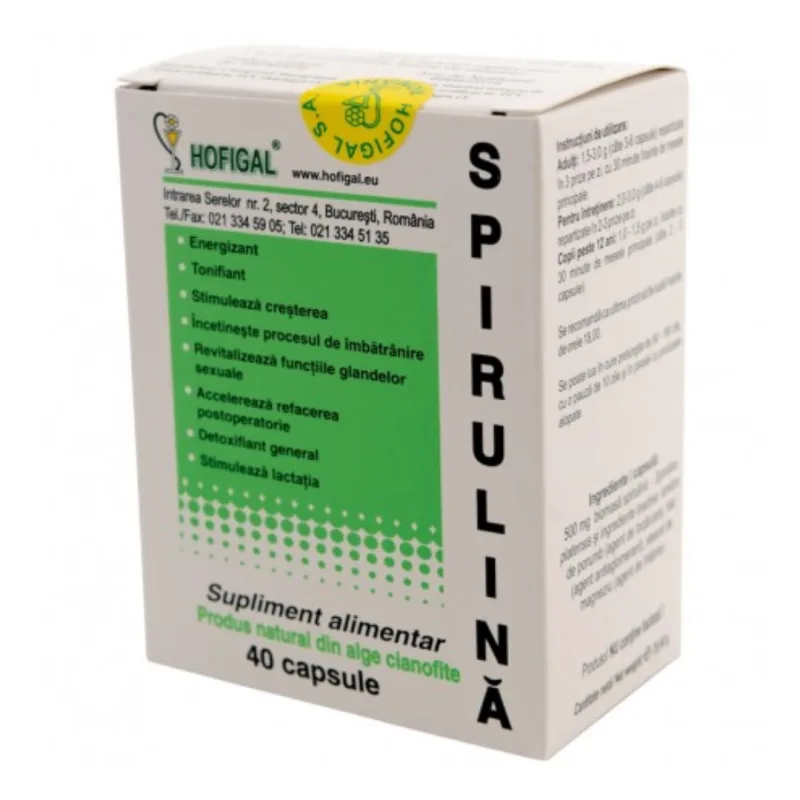 Spirulina 500mg, 40 comprimate, Hofigal — preț și oferte