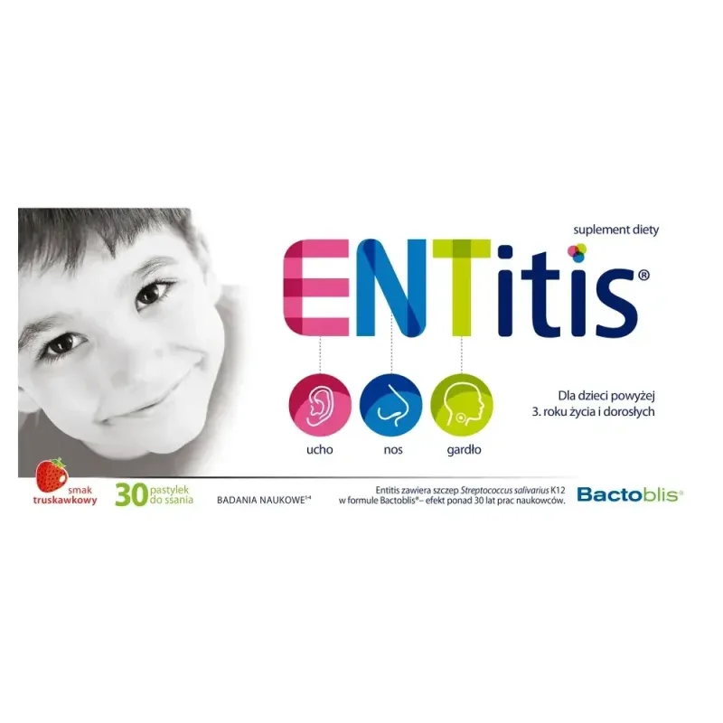 ENTitis pentru copii cu vârsta peste 3 ani, aromă de căpșuni, 30 de pastiluțe Lek Pharmaceuticals — preț și oferte