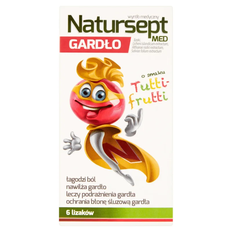 Natursept Med Throat, acadele, gust tutti frutti, peste 3 ani, 6 bucăți — preț și oferte