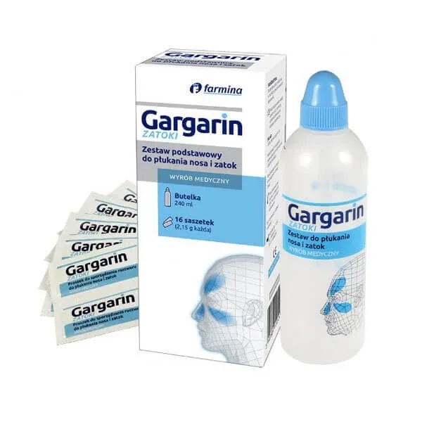 Gargarin, set de clătire de bază pentru nas și sinusuri, flacon (irigator) + 16 pliculețe Farmina — preț și oferte