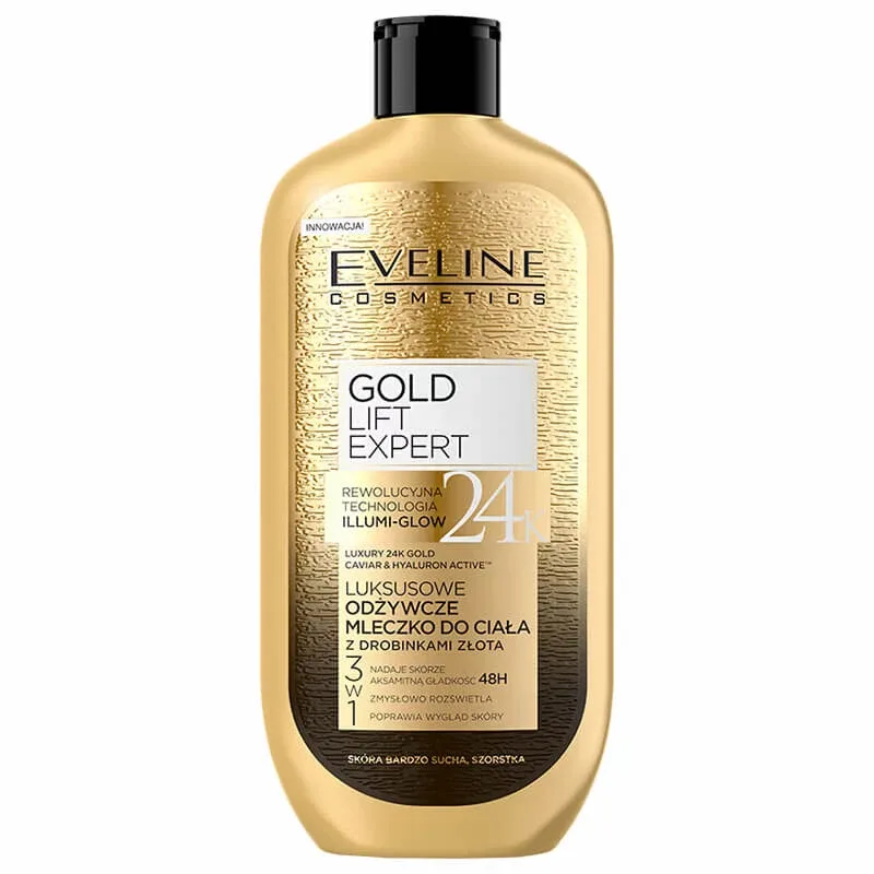 Eveline Cosmetics Gold Lift Expert 24K, Lapte de corp hrănitor de lux cu particule de aur, 350 ml — preț și oferte