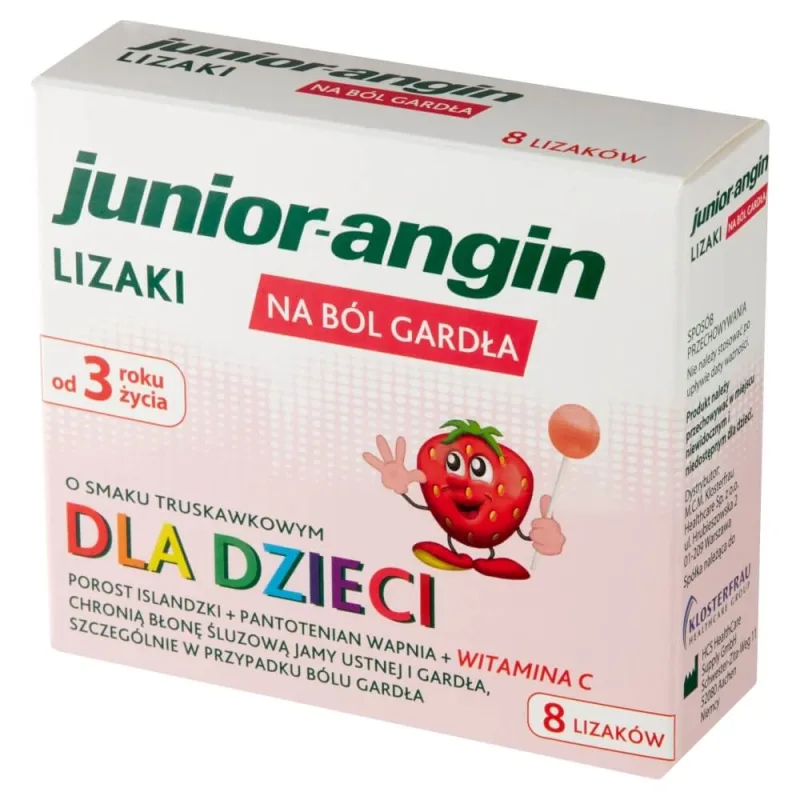 Junior-angin, acadele pentru copii începând cu vârsta de 3 ani, aromă de căpșuni, 8 bucăți KLOSTERFRAU — preț și oferte