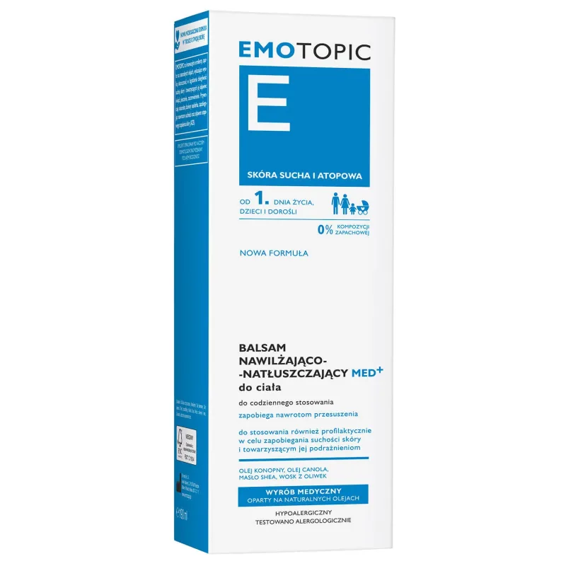 Emotopic E Med+, Loțiune de corp hidratantă și grasă, pentru adulți și copii din prima zi, piele uscată și atopică, 190 ml — preț și oferte