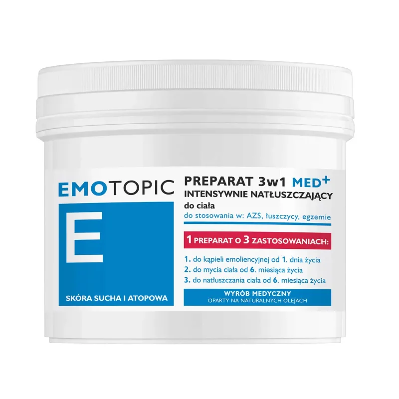 Emotopic E Med+, Preparat de corp cu ungere intensivă 3 în 1, din prima zi, piele uscată și atopică, 500 ml — preț și oferte