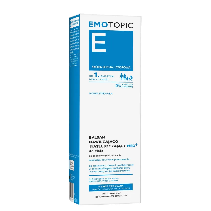 Emotopic E Med+, Loțiune de corp hidratantă și grasă, pentru adulți și copii din prima zi, piele uscată și atopică, 400 ml — preț și oferte