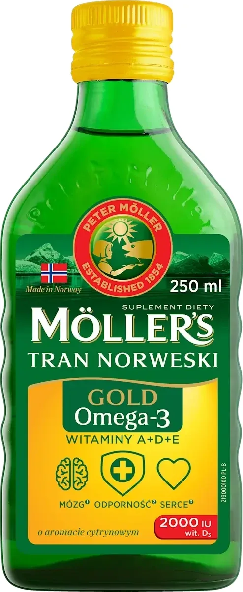 Ulei de pește Gold cu Omega-3, aromă de lămâie, 250 ml, Möller’s — preț și oferte