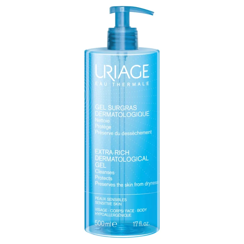 Uriage Eau Thermale, Gel dermatologic de curățare a feței și corpului, piele sensibilă și iritată, 500 ml — preț și oferte
