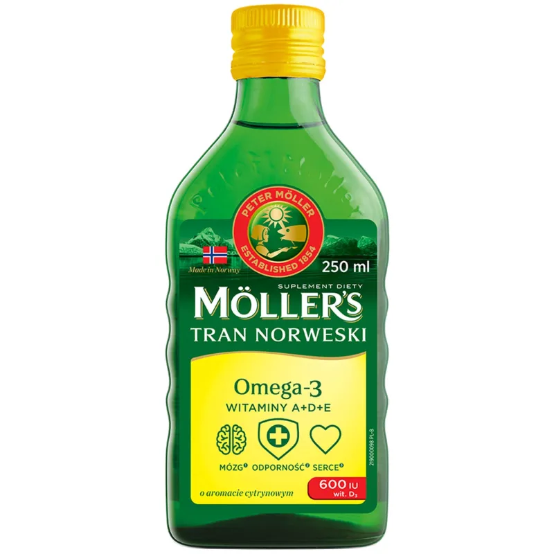 Ulei de pește cu Omega-3, peste 3 ani, aromă de lămâie, 250 ml, Möller’s — preț și oferte