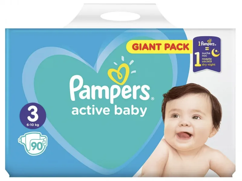 PAMPERS Active Baby-dry marimea 3, 5-9kg, 90 bucati — preț și oferte