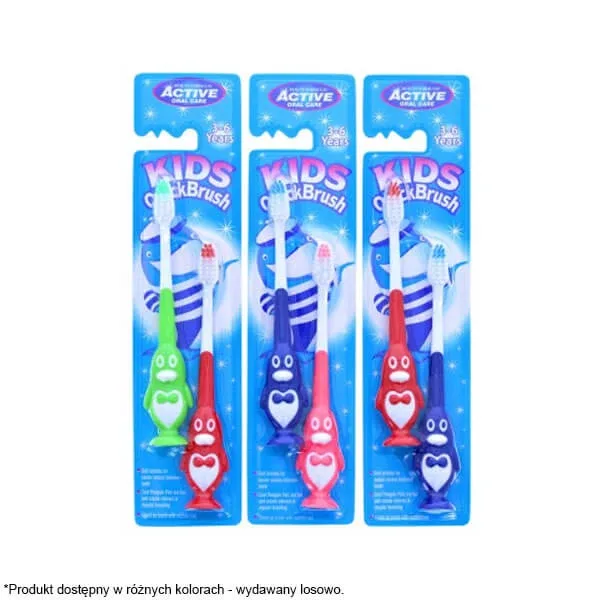Beauty Formulas, Active Oral Care, periuță de dinți pentru copii, Kids QuickBrush, pinguin, 3-6 ani, 2 bucăți — preț și oferte