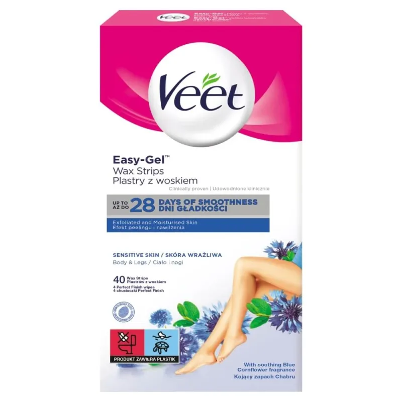 Veet Easy-Gel, plasturi de ceară de corp pentru epilare, piele sensibilă, ulei de migdale dulci, 40 bucăți — preț și oferte