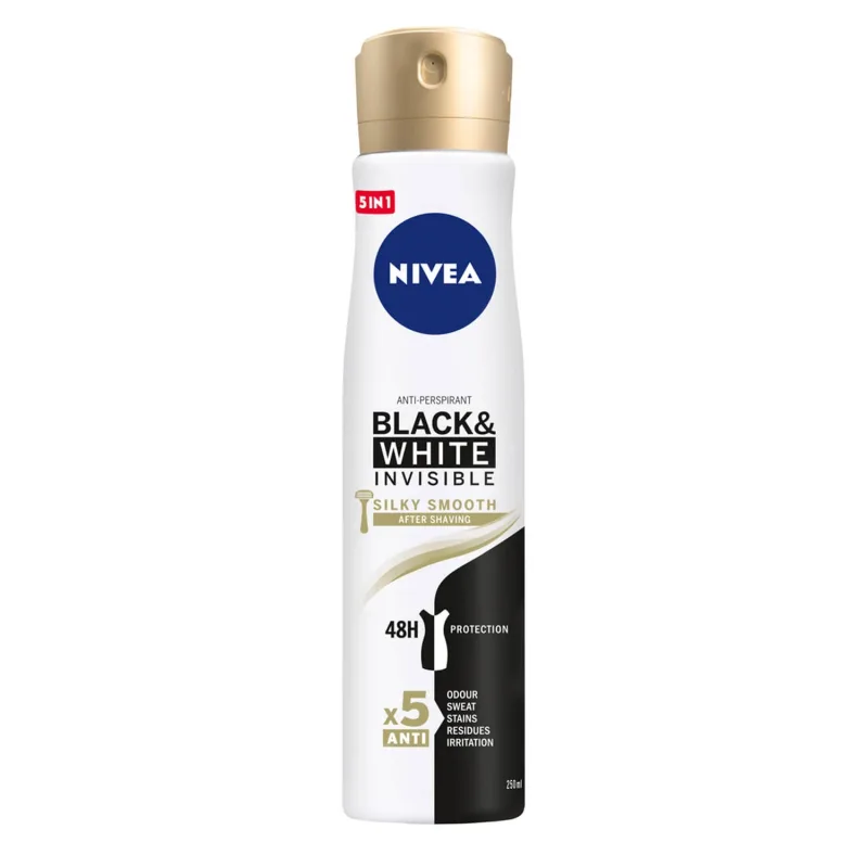 Nivea, spray antiperspirant, Invisible Black & White, Silky Smooth, 250 ml — preț și oferte