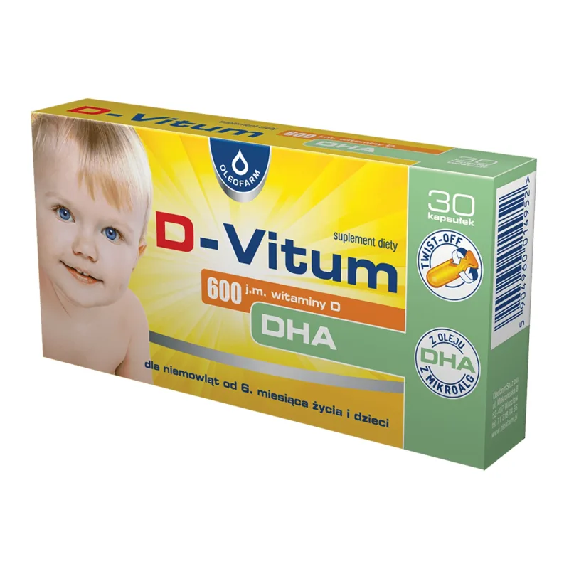 D-vitum 600 UI de vitamina DHA, pentru sugari de la 6 luni, 30 de capsule cu sistem de răsucire Oleofarm — preț și oferte