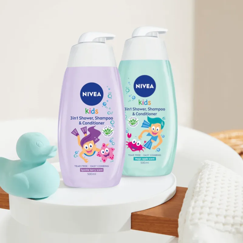Nivea Kids, Gel de curățare 3 în 1 pentru corp și păr cu balsam, cu aromă de caramel de fructe, 500 ml — preț și oferte