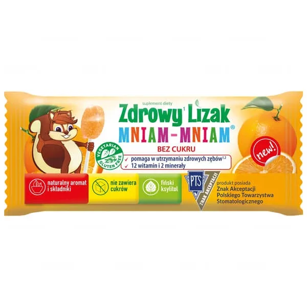 Acadea sănătoasă Yummy Yummy Yummy Lollipop, aromă de portocale, 1 bucată Zdrowy Lizak — preț și oferte
