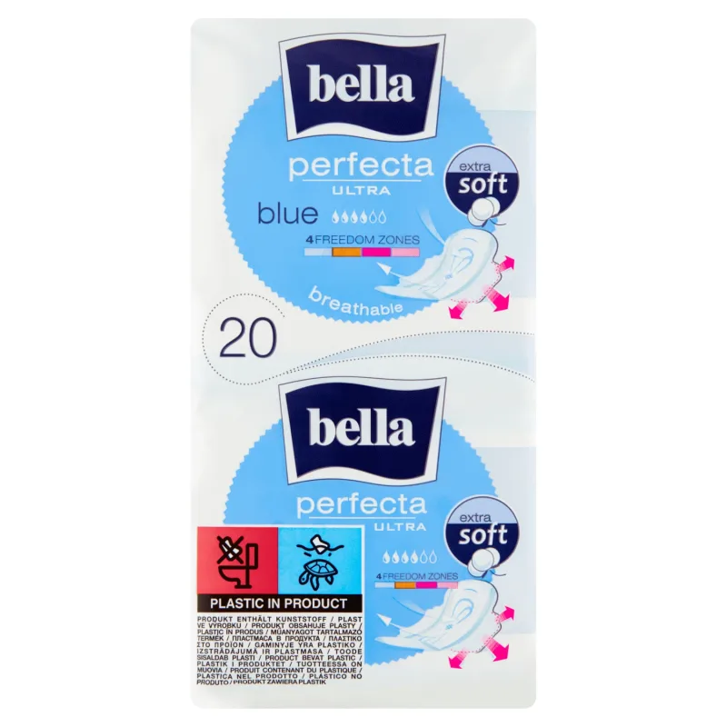 Bella Perfecta Ultra, prosoape sanitare Extra Soft cu aripi, albastru, 20 buc. — preț și oferte