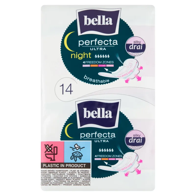 Bella Perfecta Ultra, șervețele sanitare SilkyDrai cu aripi, extra lungi, Night, 14 buc. — preț și oferte