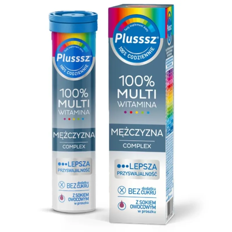 Plusssz 100% Complex Multivitaminic Masculin, aromă de mure și portocale, 20 comprimate efervescente — preț și oferte