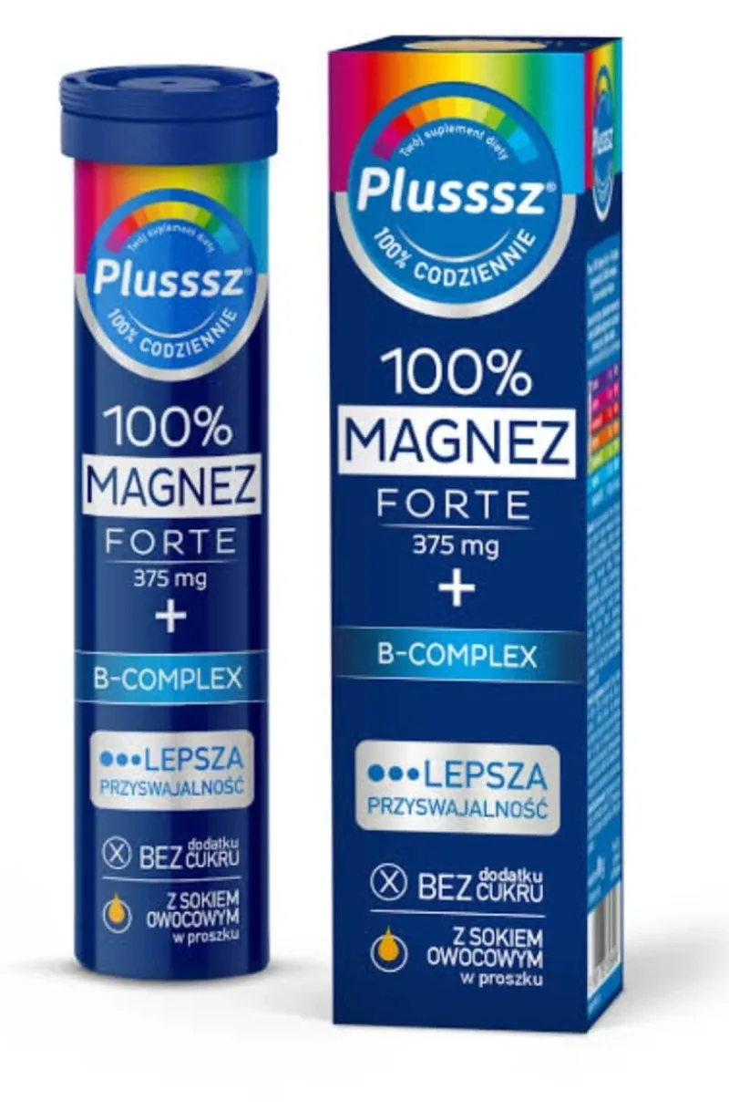 Plusssz 100% Magnesium Forte + B-Complex, aromă de portocale și grapefruit, 20 comprimate efervescente — preț și oferte