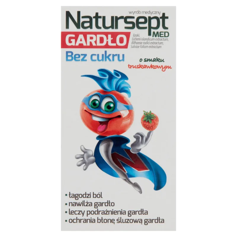 Natursept Med Throat, acadele fără zahăr, aromă de căpșuni, peste 3 ani, 6 bucăți — preț și oferte