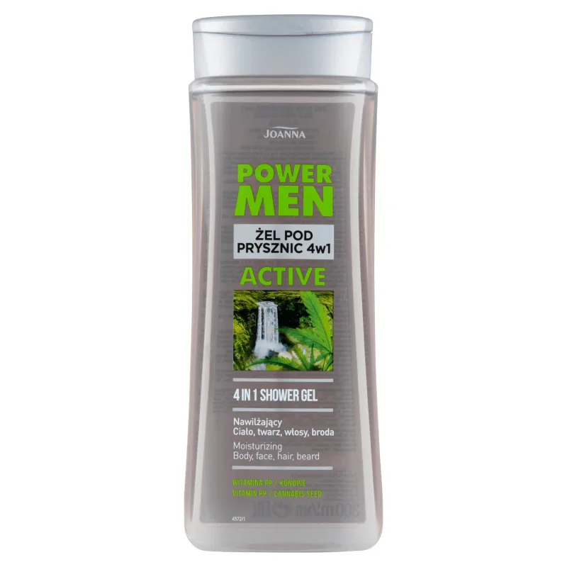 Joanna Power Men, Gel de duș activ 4 în 1 pentru bărbați, vitamina PP, cânepă, 300 ml — preț și oferte
