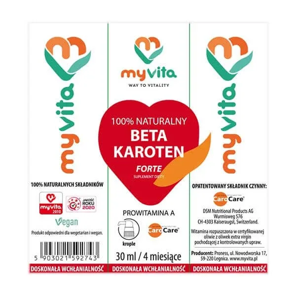 MyVita 100% Natural Beta Carotene, Provitamina A, picături, 30 ml — preț și oferte