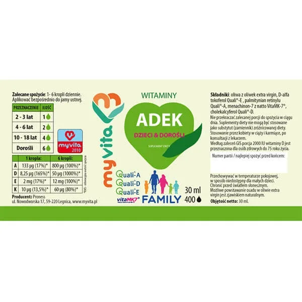 MyVita ADEK Family, picături pentru copii și adulți, de la 2 ani, 30 ml — preț și oferte