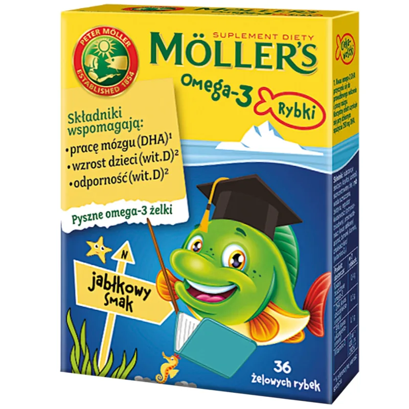 Moller's Omega-3 Jelly Fish, aromă de mere, 36 bucăți — preț și oferte