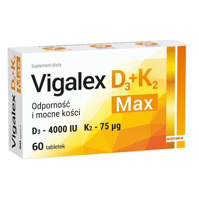 Vigalex D3 + K2 Max, vitamina D 4000 UI + vitamina K 75 µg, 60 comprimate BIOFARM — preț și oferte