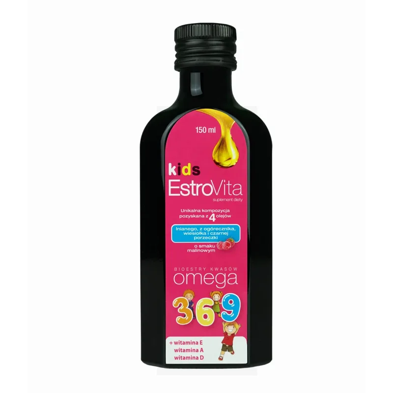 EstroVita Kids, Esteri de acizi grași Omega 3-6-9, aromă de zmeură, 150 ml — preț și oferte