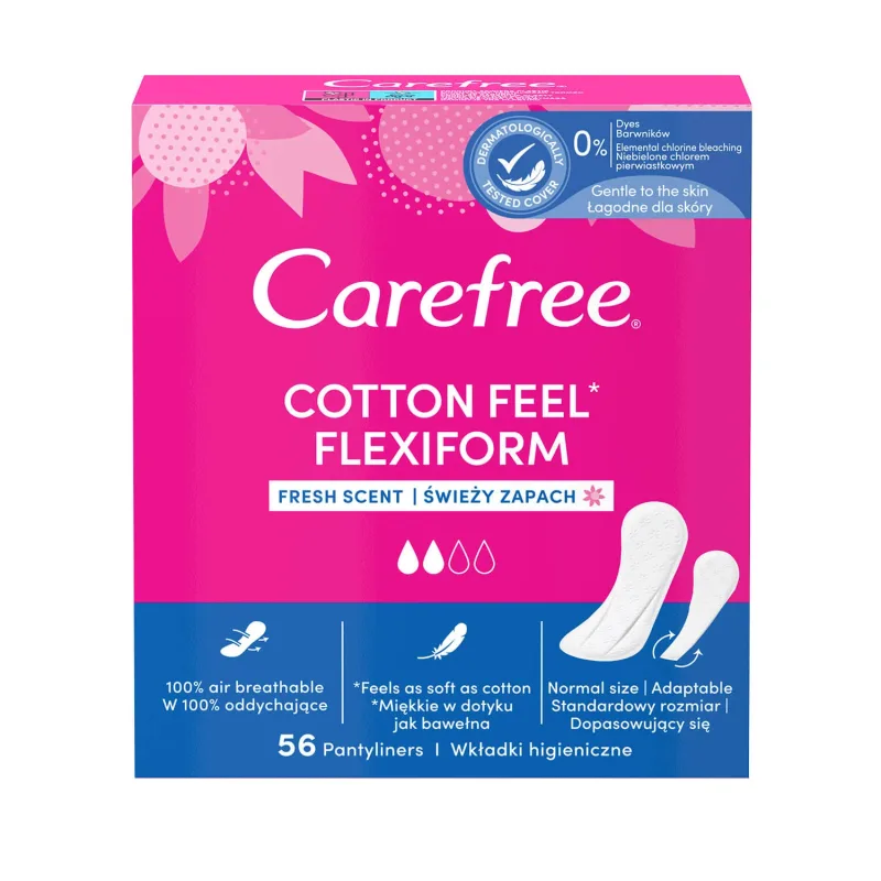 Tampoane igienice Carefree Cotton Feel Flexiform, parfum proaspăt, 56 buc. — preț și oferte