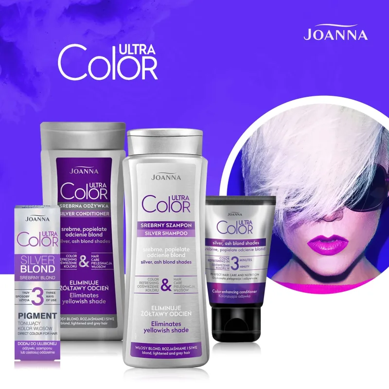 Joanna Ultra Color, balsam argintiu pentru părul blond, decolorat și cărunt, nuanțe de blond cenușiu argintiu, 200 g — preț și oferte