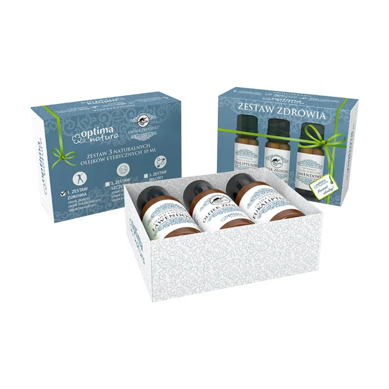 Kit Optima Natura Health Kit, uleiuri esențiale naturale, eucalipt, hoit, lavandă, 3 x 10 ml + difuzor cu ultrasunete — preț și oferte