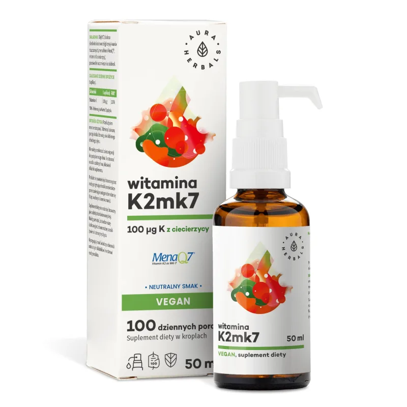 Aura Herbals Vitamin K2mk7 100 μg Vegan, picături, 50 ml — preț și oferte