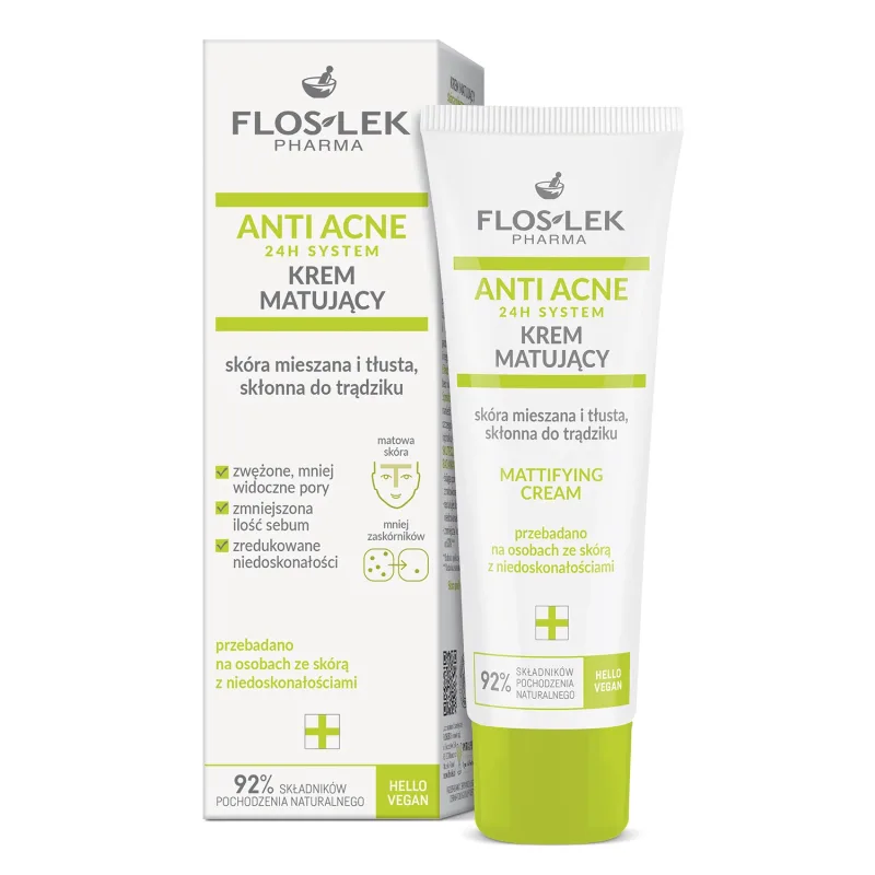 Flos-lek Anti Acne Anti Acne 24h System, Cremă matifiantă, ten mixt și gras, predispus la acnee, 50 ml Ambalaj rupt — preț și oferte