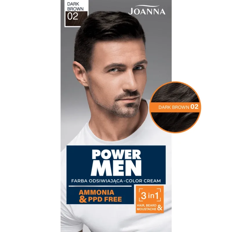 Joanna Power Men, vopsea pentru păr, barbă și mustață, 02 maro închis, 1 bucată — preț și oferte