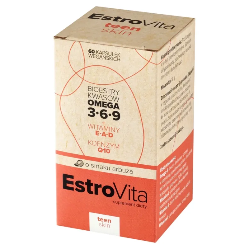 EstroVita Teen Skin, esteri de acizi grași Omega 3-6-9, aromă de pepene verde, 60 capsule vegane — preț și oferte