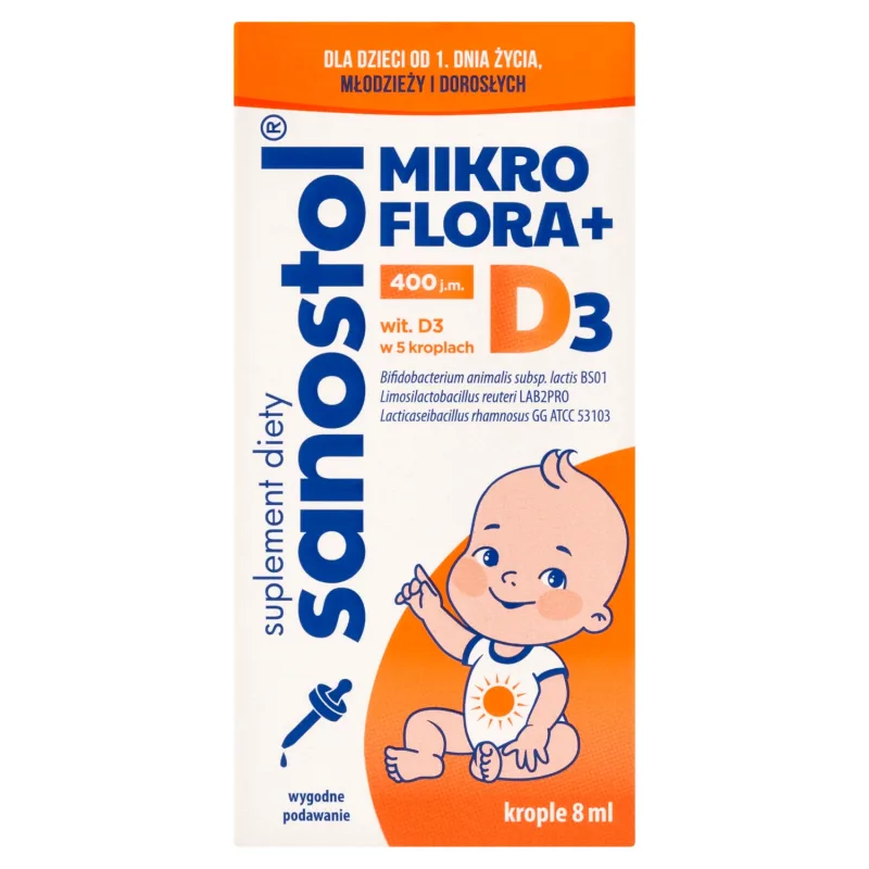 Sanostol Microflora + D3, din ziua 1, picături, 8 ml — preț și oferte