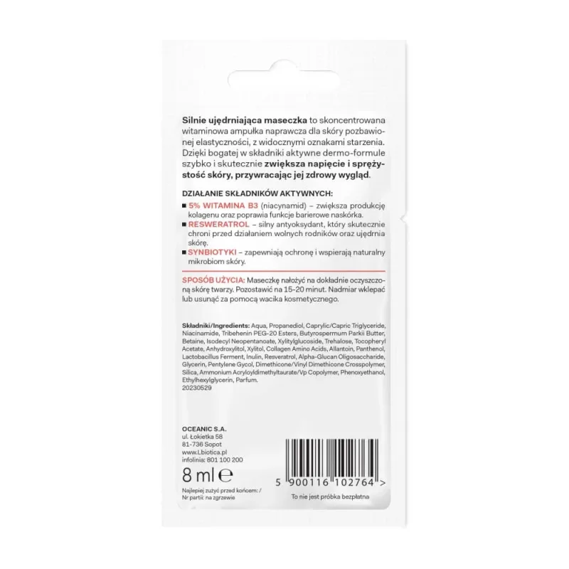 L'Biotica Dermomask, Mască de față fermecătoare cu vitamina B3, 8 ml — preț și oferte