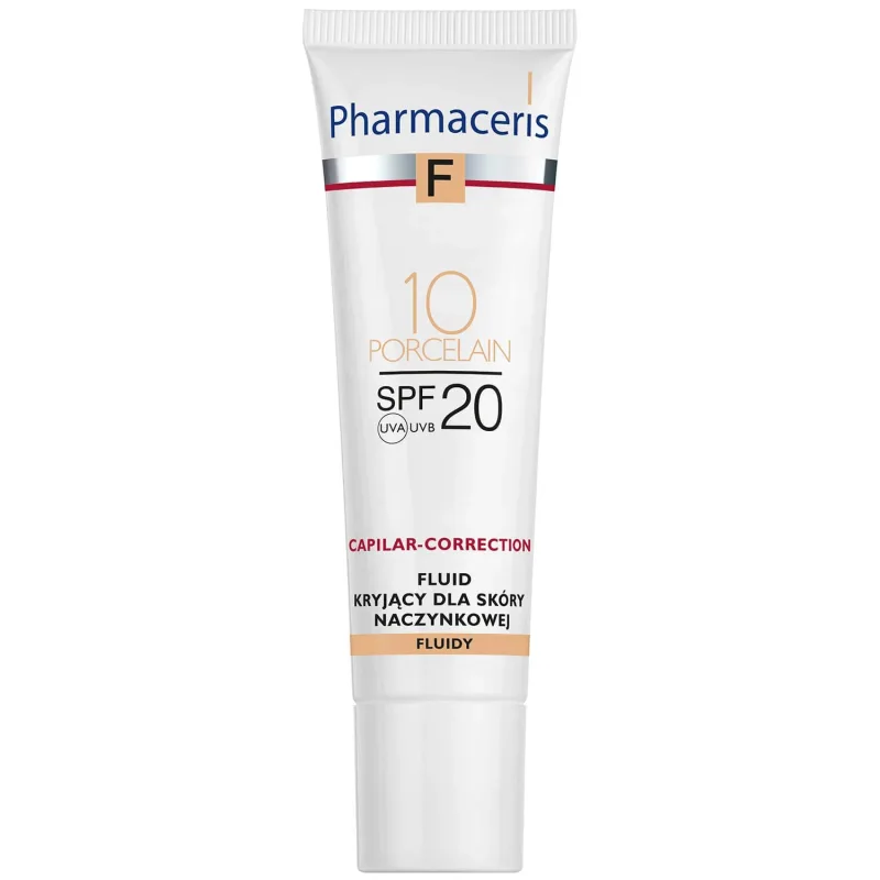Pharmaceris F, fluid opac pentru piele vasculară SPF 20, nr. 10, porțelan, 30 ml — preț și oferte